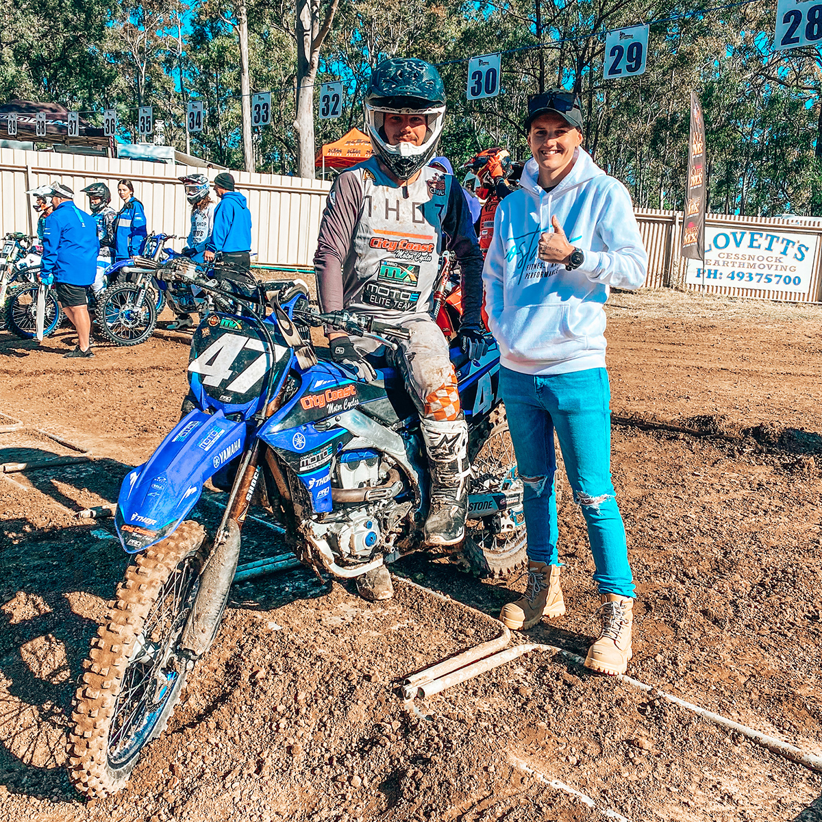 City Coast Motorcycles MX Team's Brock Ninness with coach Maddi Constanzo at King of MX.